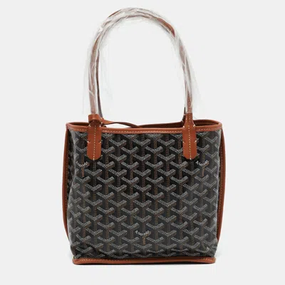 Pre-owned Goyard Ine Coated Canvas And Leather Anjou Mini Tote In Black