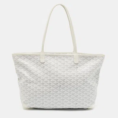 Pre-owned Goyard Ine Coated Canvas And Leather Artois Mm Tote In White