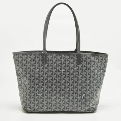 Pre-owned Goyard Ine Coated Canvas And Leather Artois Pm Tote In Gray