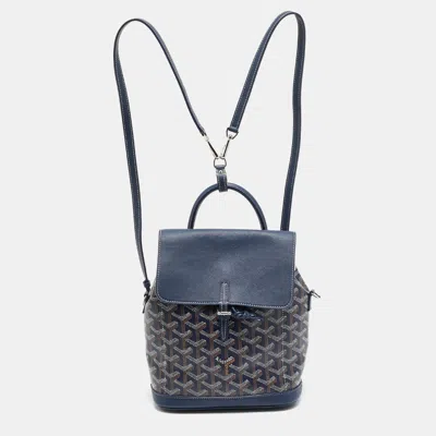 Pre-owned Goyard Ine Coated Canvas And Leather Backpack In Blue