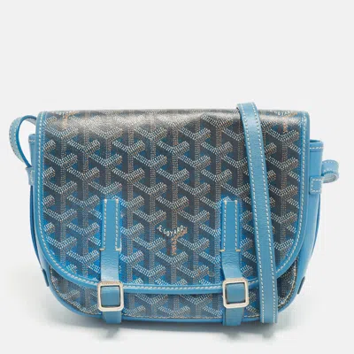 Pre-owned Goyard Ine Coated Canvas And Leather Bag In Blue