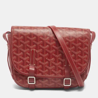 Pre-owned Goyard Ine Coated Canvas And Leather Bag In Red