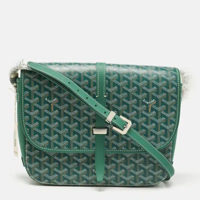 Pre-owned Goyard Ine Coated Canvas And Leather Belvedere Ii Mm Bag In Green