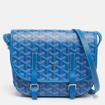 Pre-owned Goyard Ine Coated Canvas And Leather Belvedere Pm Bag In Blue