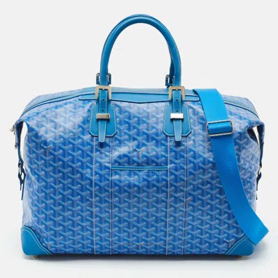 Pre-owned Goyard Ine Coated Canvas And Leather Boeing 45 Duffle Bag In Blue