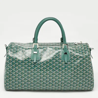 Pre-owned Goyard Ine Coated Canvas And Leather Boston 50 Bag In Green