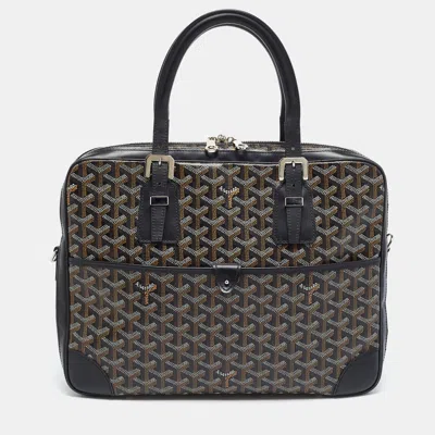 Pre-owned Goyard Ine Coated Canvas And Leather Briefcase In Black