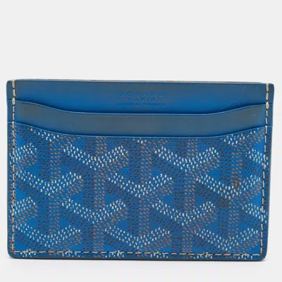 Pre-owned Goyard Ine Coated Canvas And Leather Card Holder In Blue