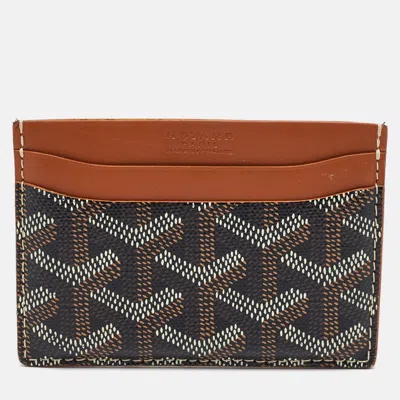 Pre-owned Goyard Ine Coated Canvas And Leather Card Holder In Brown