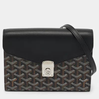 Pre-owned Goyard Ine Coated Canvas And Leather Chypre Wallet In Black