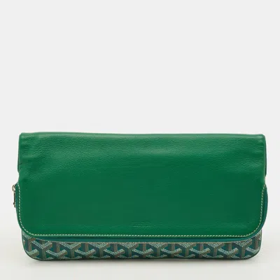 Pre-owned Goyard Ine Coated Canvas And Leather Clutch In Green