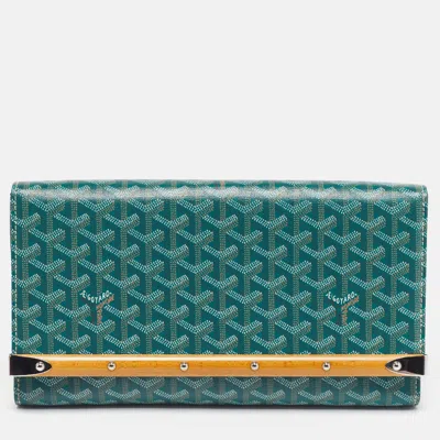 Pre-owned Goyard Ine Coated Canvas And Leather Clutch In Green