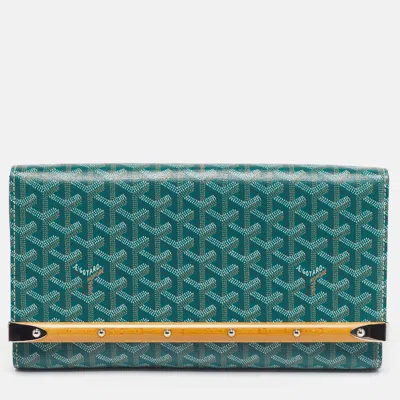 Pre-owned Goyard Ine Coated Canvas And Leather Clutch In Green