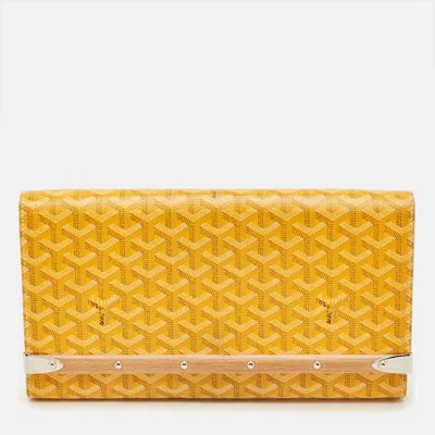 Pre-owned Goyard Ine Coated Canvas And Leather Clutch In Yellow