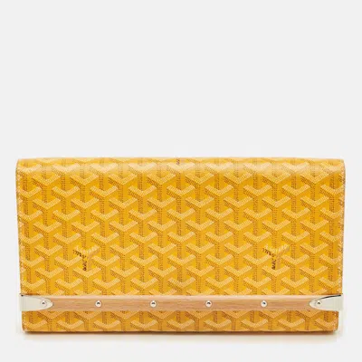 Pre-owned Goyard Ine Coated Canvas And Leather Clutch In Yellow
