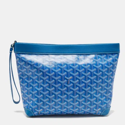 Pre-owned Goyard Ine Coated Canvas And Leather Conti Pouch In Blue