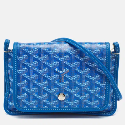 Pre-owned Goyard Ine Coated Canvas And Leather Crossbody Bag In Blue
