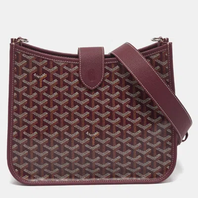 Pre-owned Goyard Ine Coated Canvas And Leather Crossbody Bag In Burgundy