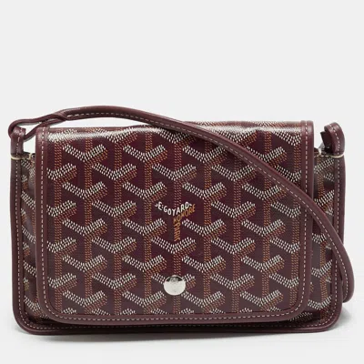 Pre-owned Goyard Ine Coated Canvas And Leather Crossbody Bag In Burgundy