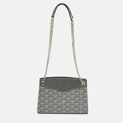 Pre-owned Goyard Ine Coated Canvas And Leather Crossbody Bag In Gray