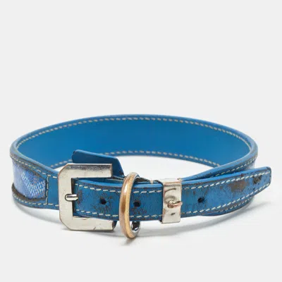 Pre-owned Goyard Ine Coated Canvas And Leather Dog Collar In Blue