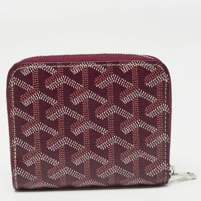 Pre-owned Goyard Ine Coated Canvas And Leather Matignon Pm Wallet In Burgundy