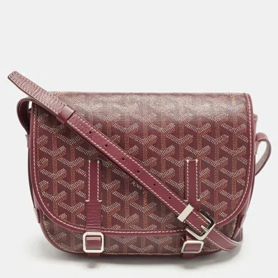 Pre-owned Goyard Ine Coated Canvas And Leather Messenger Bag In Burgundy