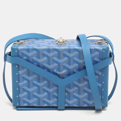 Pre-owned Goyard Ine Coated Canvas And Leather Minaudière Trunk Bag In Blue