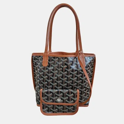 Pre-owned Goyard Ine Coated Canvas & Leather Mini Anju Tote Bag In Brown