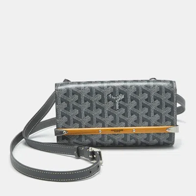 Pre-owned Goyard Ine Coated Canvas And Leather Mini Monte Carlo Case In Gray