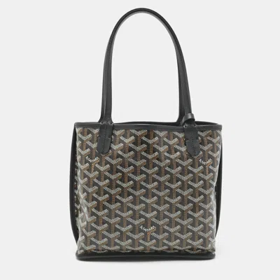 Pre-owned Goyard Ine Coated Canvas And Leather Mini Reversible Anjou Tote In Black