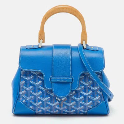 Pre-owned Goyard Ine Coated Canvas And Leather Mini Saigon Top Handle Bag In Blue