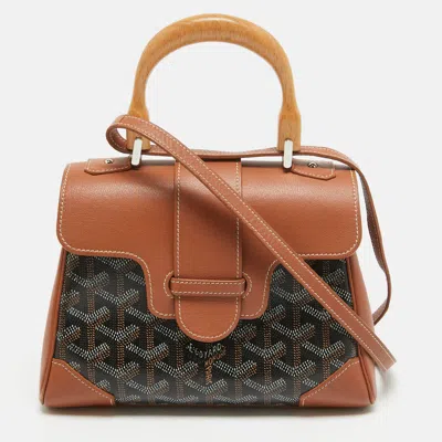 Pre-owned Goyard Ine Coated Canvas And Leather Mini Saigon Top Handle Bag In Brown
