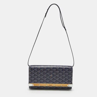 Pre-owned Goyard Ine Coated Canvas And Leather Monte Carlo Pm Clutch In Blue