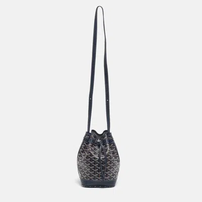 Pre-owned Goyard Ine Coated Canvas And Leather Petit Flot Bucket Bag In Blue