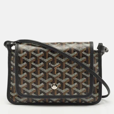 Pre-owned Goyard Ine Coated Canvas And Leather Plumet Crossbody Bag In Black