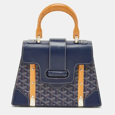 Pre-owned Goyard Ine Coated Canvas And Leather Pm Saigon Top Handle Bag In Blue
