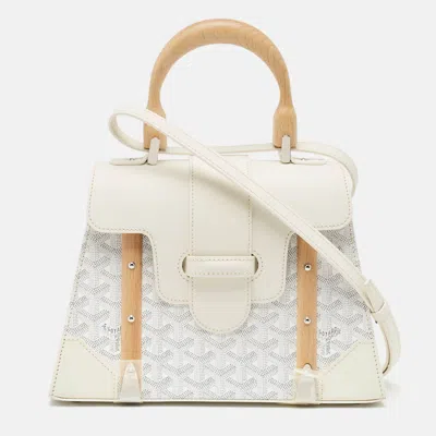 Pre-owned Goyard Ine Coated Canvas And Leather Pm Saigon Top Handle Bag In White