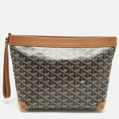 Pre-owned Goyard Ine Coated Canvas And Leather Pouch In Brown