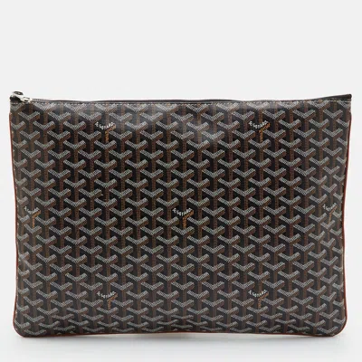 Pre-owned Goyard Ine Coated Canvas And Leather Pouch Clutch In Black