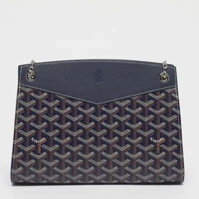 Pre-owned Goyard Ine Coated Canvas And Leather Rouette Structure Pm Shoulder Bag In Blue