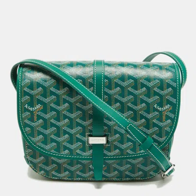 Pre-owned Goyard Ine Coated Canvas And Leather Saddle Bag In Green