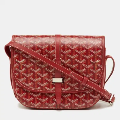 Pre-owned Goyard Ine Coated Canvas And Leather Saddle Bag In Red