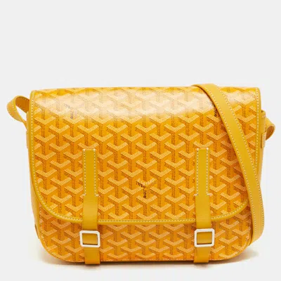 Pre-owned Goyard Ine Coated Canvas And Leather Saddle Bag In Yellow