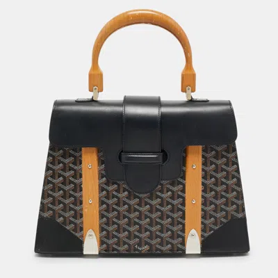 Pre-owned Goyard Ine Coated Canvas And Leather Saigon Mm Top Handle Bag In Black