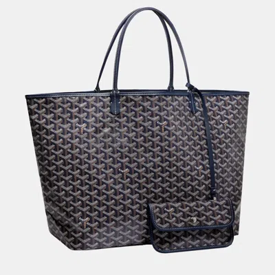 Pre-owned Goyard Ine Coated Canvas And Leather Saint Louis Gm Tote Bag In Navy Blue