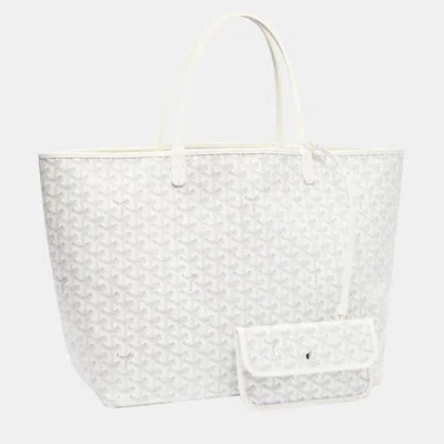 Pre-owned Goyard Ine Coated Canvas And Leather Saint Louis Gm Tote Bag In White