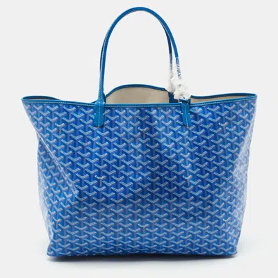 Pre-owned Goyard Ine Coated Canvas And Leather Saint Louis Gm Tote In Blue