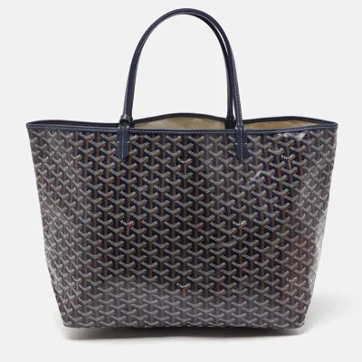 Pre-owned Goyard Ine Coated Canvas And Leather Saint Louis Gm Tote In Blue