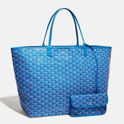 Pre-owned Goyard Ine Coated Canvas And Leather Saint Louis Gm Tote In Blue